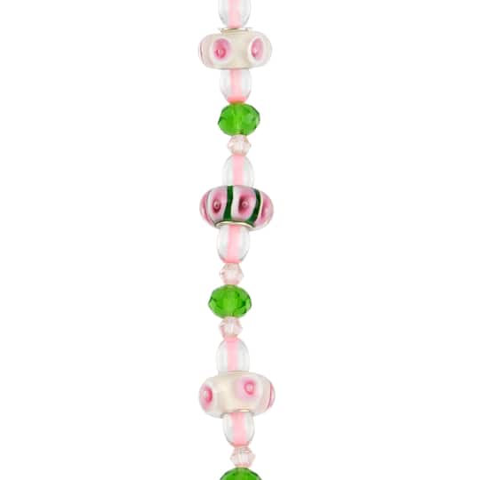 Pink Floral Lampwork Glass Rondelle Bead Mix by Bead Landing&#x2122;